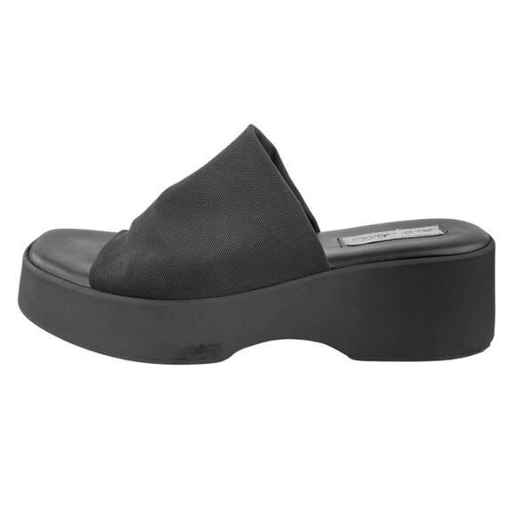 Steve Madden Slinky Black Open Toe Slip On Platform Wedge Sandals Size 41 US10.5 - Picture 1 of 5